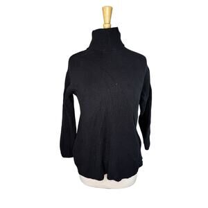 TALBOTS Black Diamond Knit High Neck Sweater Size Large Petite Cotton Capsule
